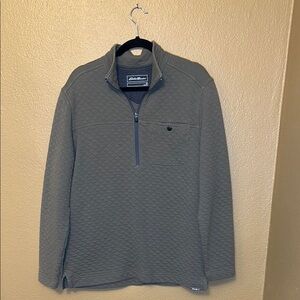 Eddie Bauer Gray Zip Up Sweater with Textured Pattern